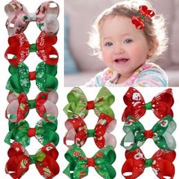 3 Inches Fashion Cartoon Pattern Bows Baby Hair Clips Cute Print Ribbon Bowknot Hairpins Children Headwear Christmas Decoration