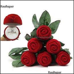 & Jewellery Pouches, Bags Rose Shape Marriage Ring Box Storage Organiser Gift Packaging Present Holder Jewellery Display Earring Show Drop Del