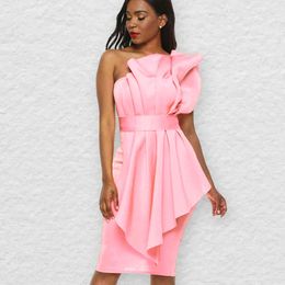 Pink Tube Top Dress Ruffles Sexy Bodycon Birthday Party Bare Shoulder Backless Stylish with Waist Belt Event Dinner Night Robes 210416