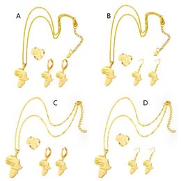 Earrings & Necklace Gold Plated Chunky Charm Africa Map Earring Ring Set Wedding Party Bridal Jewellery Ornaments For Women Girl Lady