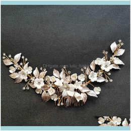 Jewelryslbridal Handmade Crystal Rhinestone Pearls Ceramic Flower Bridal Comb Wedding Hair Aessories Bridesmaids Women Jewellery Drop Delivery