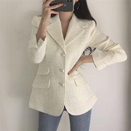 Vintage Tweed Plaid Blazer Women Buttons Single Breast Office Ladies Jackets Autumn Winter Work Wear Female Coats Outwear 210514