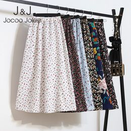 Jocoo Jolee Women Summer A-Line Floral Printing Party Club Elastic Waist Casual Vintage Pleated Elegant High Waist Long Skirt 210518