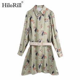 Stylish Animal Print Dresses For Women Long Sleeve Chic Shirt Dress Bandage Office Lady Mini Ropa De Mujer 210508