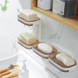 Rotatable Double Layer Soap Dish Drain Pipe Wall-mounted Sponge Rack Storage Bathroom Box 210423