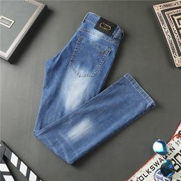 High Quality Mens Designer Luxurys Jeans Blue Color Distressed Business Casual Street Wear Man Jean Rock Slim-leg Fit Ripped Hole Stripe Famous Pants