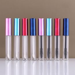 10ML Round Clear Plastic Lip Gloss Balm Bottles Mascara Tube with Colourful Lipbrush/Eyelash-brush Wand Lid, Refillable Lipstick Container BPA Free