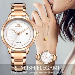 Women Watches NAVIFORCE Top Brand Rose Gold Quartz Ladies Watch Stainless Steel Simple Clock Relogio Feminino Montre Femme 210517