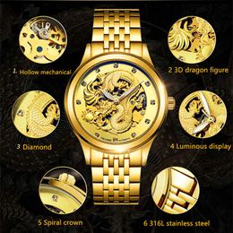 lmjli-montre de luxe Tevise Luxury Golden Dragon Design Mens Watches Stainless steel Skeleton Automatic Mechanical Watch Waterproof Male Clock mens watches