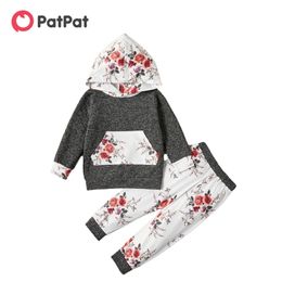 Arrival 2-piece Baby Toddler Floral Print Hooded Long-sleeve Pullover and Pants SetChildren's Clothing 210528