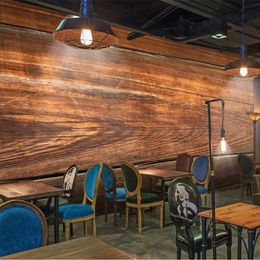 Custom Any Size Mural Wallpaper 3D Retro Plank Wood Grain Wall Painting Living Room Restaurant Background Wall Decor Wallpapers