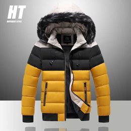 Brand Thicken Men's Jacket Winter Faux Fur Coat Waterproof Parkas Men Solid Patchwork Outwear Hooded Windbreaker Male 210603