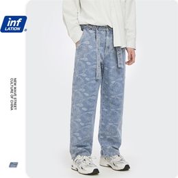 INFLATION Men Jeans Spring High Street Loose Straight Pant With Belt Retro Hip Hop Denim Streetwear 3255 210723