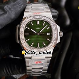 40mm 5711/1A-014 5711 Sport Watches Cal.324 Automatic Mens Watch Green Textured Dial Stainless Steel Bracelet Diamond Bezel Hello_Watch