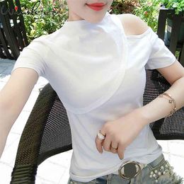 Bottoming Cotton Basic Tee Shirt Women Casual O-neck Cut Out Summer Top Korean Hipster White Tshirt S-3XL T03914B 210421