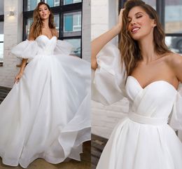 Romantic Organza Wedding Dress Detachable Puff Sleeves Elegant Sweet A-line Bridal Gown Princess Gowns Vestido de Noiva 2022 Robe Mariage