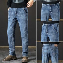 Plus Size 42 44 46 Spring New Men Stretch Casual Jeans Blue Classic Regular Washed Denim Pants 2021 Male Fashion Brand Trousers X0621