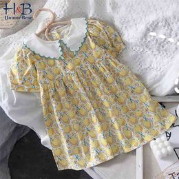 Girls Dress Summer Short Sleeve Cartoon Fruit Printed Pricess Party Toddler Kids Clothes 210611