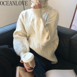 Turtleneck Woan Sweaters Solid Autumn Winter Warm Korean Mujer Sueteres Vintage Loose Pull Femme Ins 19221 210415