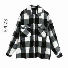 women black Plaid jacket winter coat casual Long Sleeve thick coats female Oversized ladies korean outwear 210521