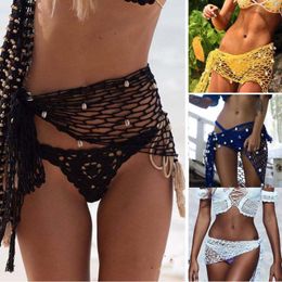 Est Women Knit Fishnet Bikini Summer Female Solid Color Cover Up Beachwear Mini Skirt Swimwear Sarongs