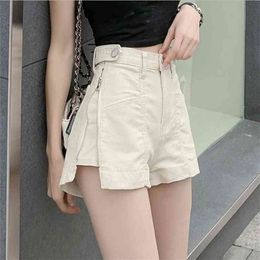 Casual Summer Women Jeans Shorts High Waist Fur-lined Button Pockets Denim Fashion Zipper Women's Pants 210809