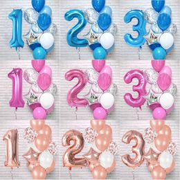 girls baby showers UK - Party Decoration 12pcs 1st Birthday Blue Pink rose Gold Number Foil Latex Balloons Kids Baby Shower Boy Girl Deco