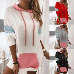 Women's Hoodies Sweatshirts 2021 autumn and winter long-sleeved hooded sweater contrast Colour stitching T-shirt
