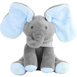 30 CM Plush Peekaboo Elephant Talking Electric Toy Hide And Seek Doll Stuffed For Baby 210728