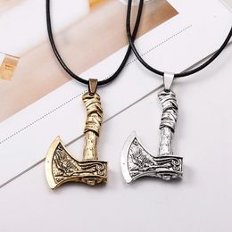 -Anhänger Halsketten Herren Viking Celtic Wolf Raven Ax Odins Symbol skandinavisch Rune Leder Seil Nacker Charm Männlich Norse Amulett Schmuck