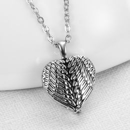 Vintage Angel Wing Heart Shaped Pendant Cremation Urn Memorial Jewewlry Necklace Stainless Steel Keepsake With Fill Kit