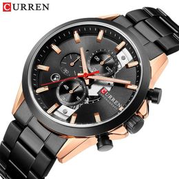 Curren 2019 Mens Watches Fashion Sport Watch Chronograph and Calendar Wristwatch with Stainless Steel Strap Relogio Masculino Q0524