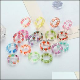 Band Rings Jewelry Fruit Pattern Resin Acrylic Chunky Ring For Women Colourf Gifts C3 Drop Delivery 2021 Ms3Py