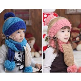Crochet Knitted Children Hats scarf sets for Girls beret Cap Baby Boys Scarves Beanie Bebes Bucket Hat Child Bonet 210413