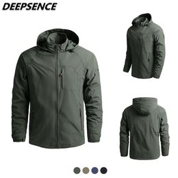 Spring Autumn Fashion Casual Military Thin Jacket Men Solid Zipper Pocket Waterproop Hooded Coat Streetwear Jackets Size 5XL 211008