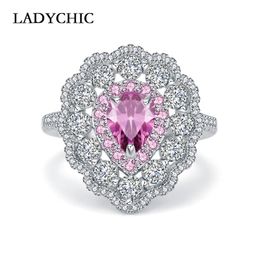 Wedding Rings LADYCHIC Exquisite Water Drop Shape Pink Zircon Crystal Fashion Silver Colour Engagement Ring Gift Female Jewellery LR1075