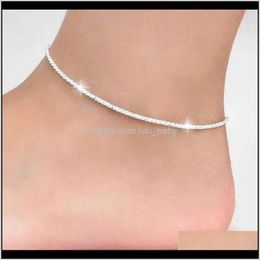 Anklets Drop Delivery 2021 Trendy Shiny High-Quality Stainless Steel 925 Sier Plated Korean Fashion Charm Anklet For Women Lady Jewelry