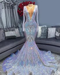 sexy party dresses for juniors Canada - Silver Sexy V-Neck Mermaid Prom Dresses Vintage Long Sleeve African Formal Evening Gowns Juniors Graduation Party Dresses
