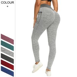 Yoga Pants High Waist Sports Pant Fitness Leggings With Pocket Honeycomb Bubble Design Yogas Clothes Push Up Women Sexy Peach Buttock Tights WMQ1260