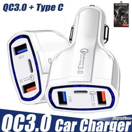 Dual USB Fast Car Charger QC3.0 + PD Type C 3.5A Quick Charge Adapter For Mobile Phone With Retail Box