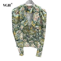 Print Floral Casual Shirts For Women V Neck Long Sleeve Irregular Straight Blouses Female Spring Fashion Style 210524