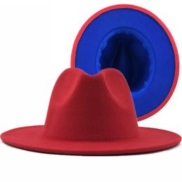 Women Men Felt Fedora Hat Elegant Lady Winter Autumn Red Blue Jazz Church Godfather Sombrero Caps Fashion Wide Brim Panama