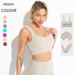 Yoga Gym Clothing Women's Tracksuit Set Women Sportswear Leggings Suit for FitnWorkout Summer Clothes Sport Outfit Crop Top X0629