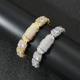 Hip Hop Flip button Claw Setting CZ Stone Bling Iced Out Square Tennis Link Chain Bracelets for Men Rapper Jewellery