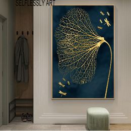 Abstract Poster Wall Painting Canvas Art Golden Leaf Picture HD Printing For Living Room Entrance Decoration Cuadros No Frame