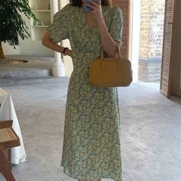 Summer All Match Florals Femme Vintage Prom Gentle Retro Slim Office Lady Elegance Chic Dresses Vestidos 210525