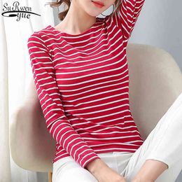 Autumn Striped Long Sleeve Shirts Woman Korean Cotton Slim OL Style Top Female T-shirts for Plus Size 5XL 8810 210427