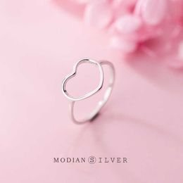 Minimalist Hollow Out Hearts Finger Ring for Women Pure 925 Sterling Silver Free Size Fashion Fine Jewellery Bijoux 210707