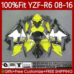 Injection Mould Fairings For YAMAHA Body YZF R 6 YZF R6 600 YZF-R6 YZF600 Yellow white 08-16 99No.93 600CC YZFR6 08 09 10 11 12 YZF-600 2008 2013 2014 2015 2016 OEM Bodywork