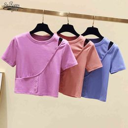 Summer Short Sleeve Cotton Blouse Women Solid O-neck Shirt Pullover Casual Shirts for Tops Clothing 9551 210508